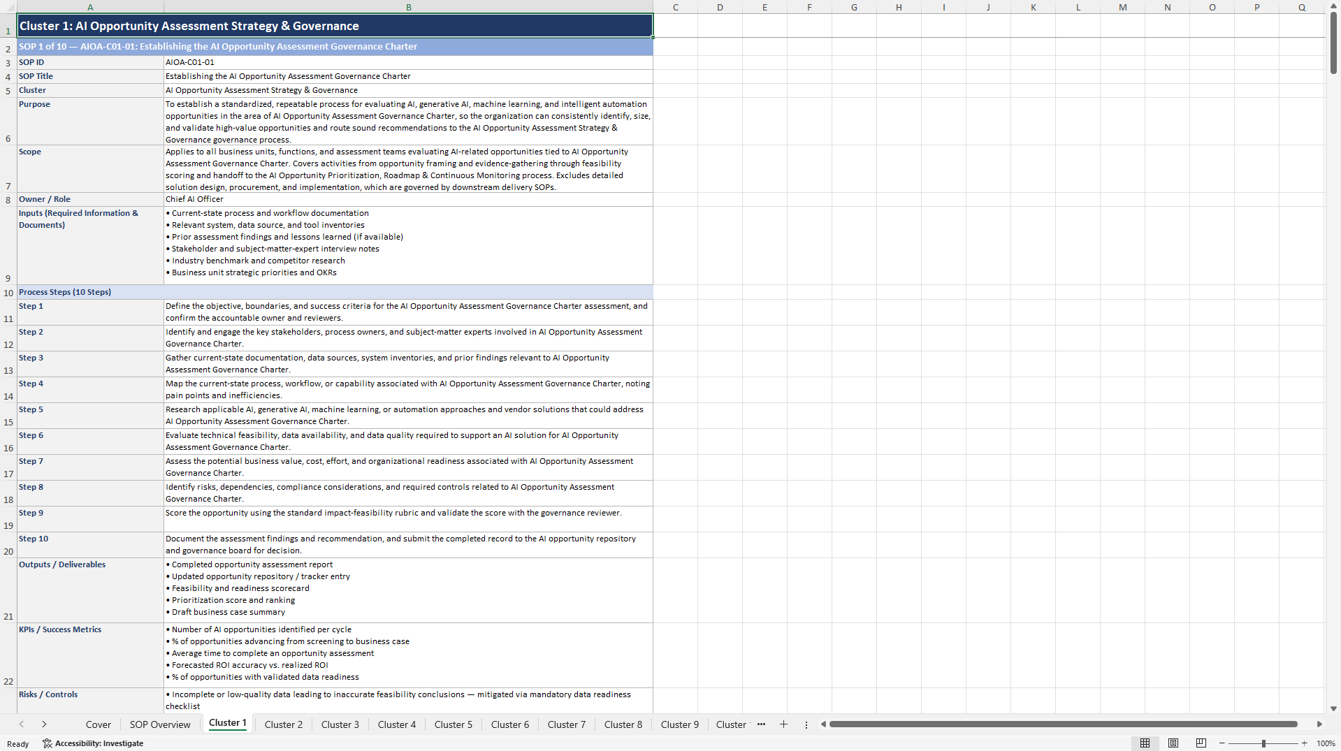 100+ AI Opportunity Assessment SOPs (Excel template (XLSX)) Preview Image