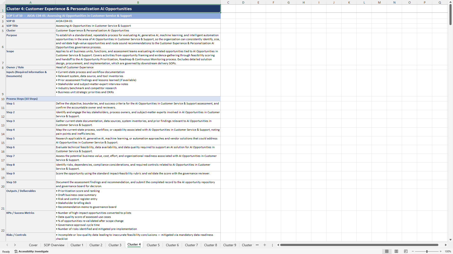 100+ AI Opportunity Assessment SOPs (Excel template (XLSX)) Preview Image