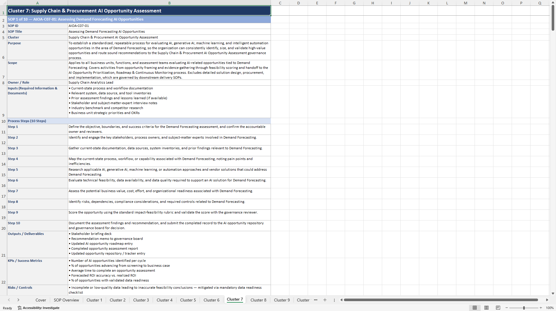 100+ AI Opportunity Assessment SOPs (Excel template (XLSX)) Preview Image