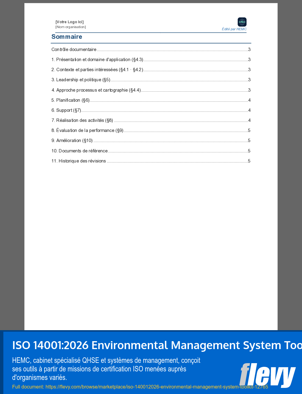 ISO 14001:2026 Environmental Management System Toolkit (5-page Word document) Preview Image