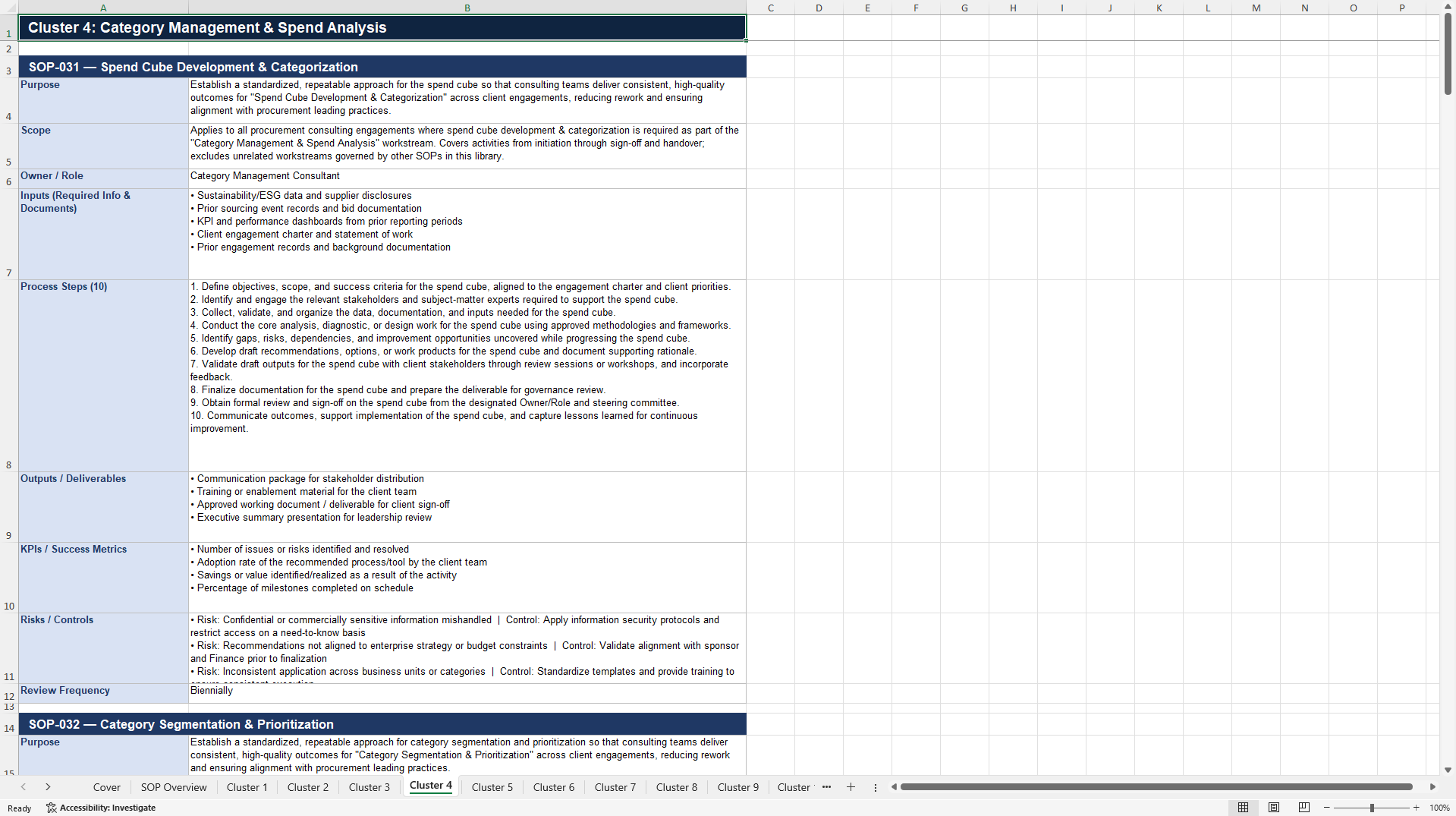 100+ Procurement Consulting SOPs (Excel template (XLSX)) Preview Image