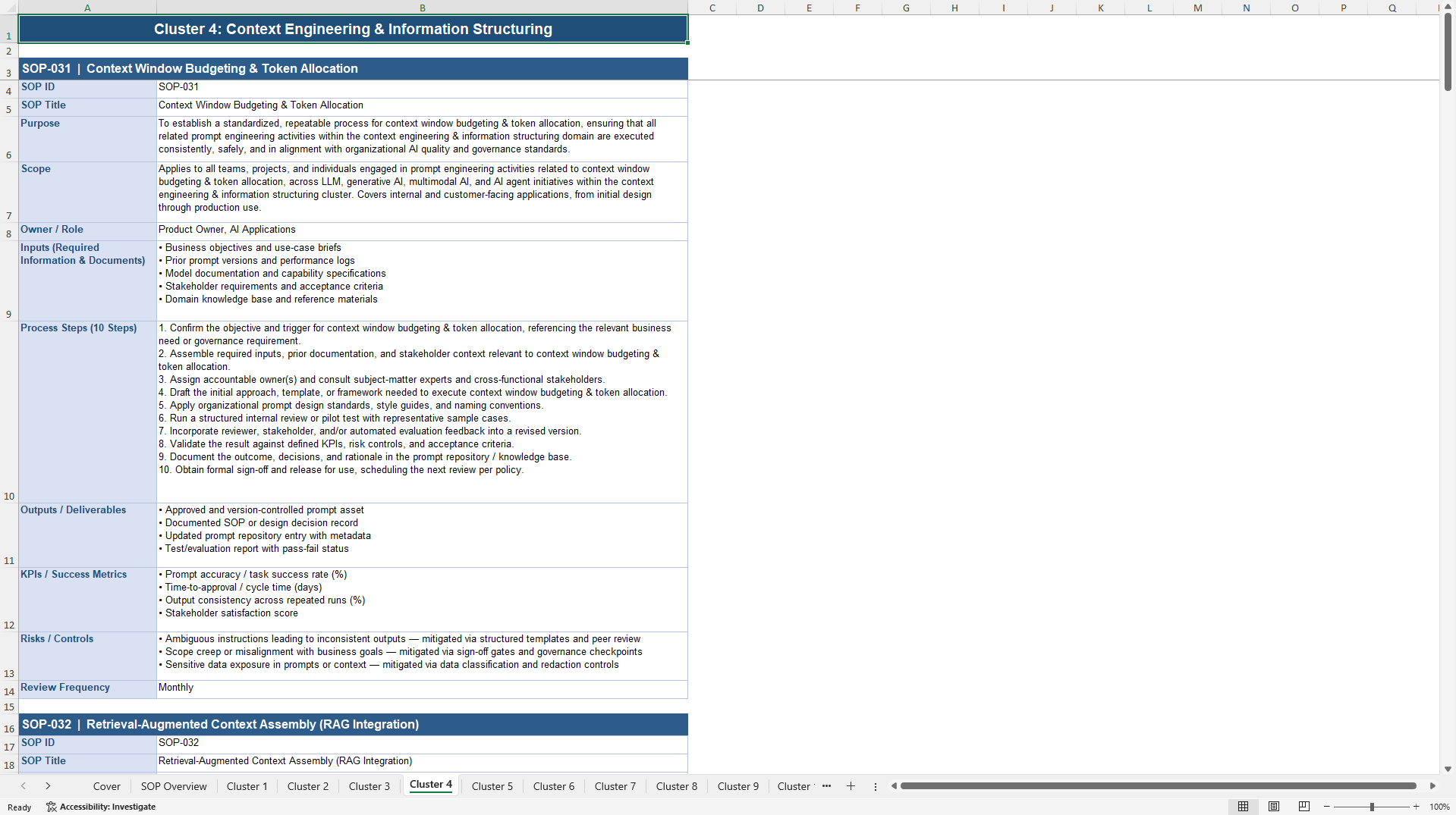 100+ Prompt Engineering SOPs (Excel template (XLSX)) Preview Image