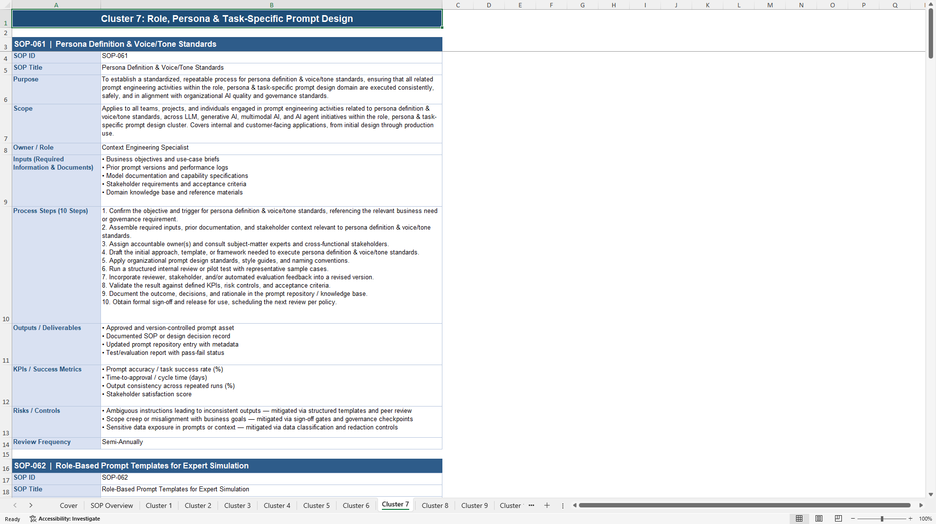 100+ Prompt Engineering SOPs (Excel template (XLSX)) Preview Image