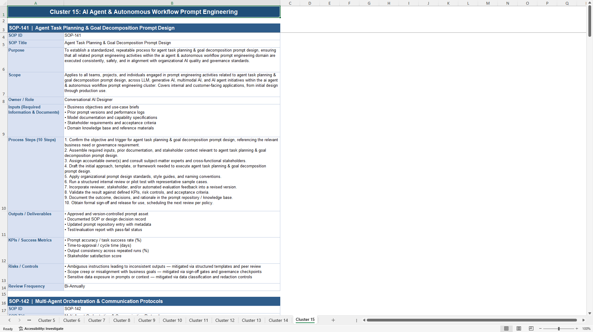 100+ Prompt Engineering SOPs (Excel template (XLSX)) Preview Image