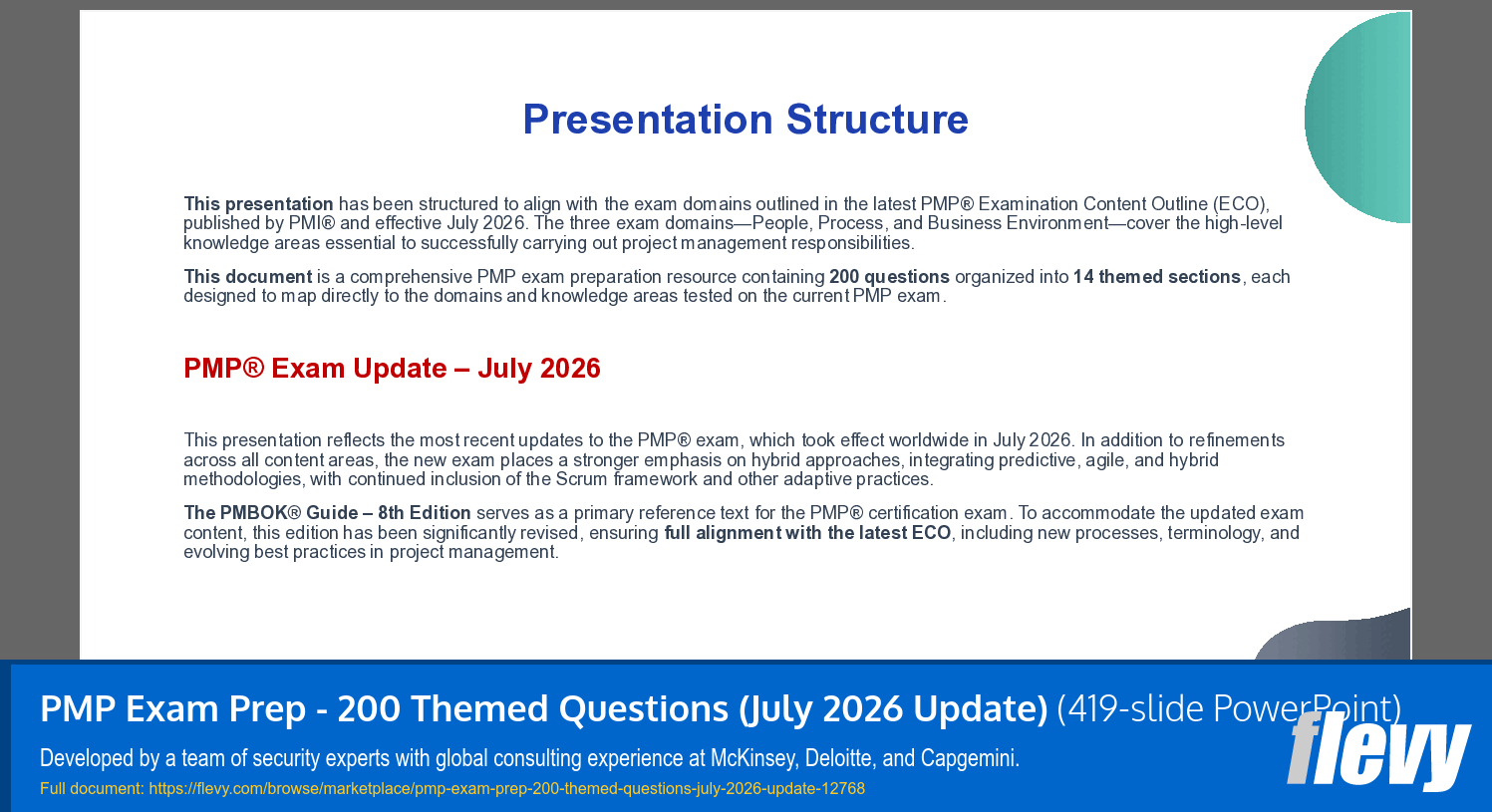PMP Exam Prep - 200 Themed Questions (July 2026 Update) (419-slide PPT PowerPoint presentation template (PPTX)) Preview Image