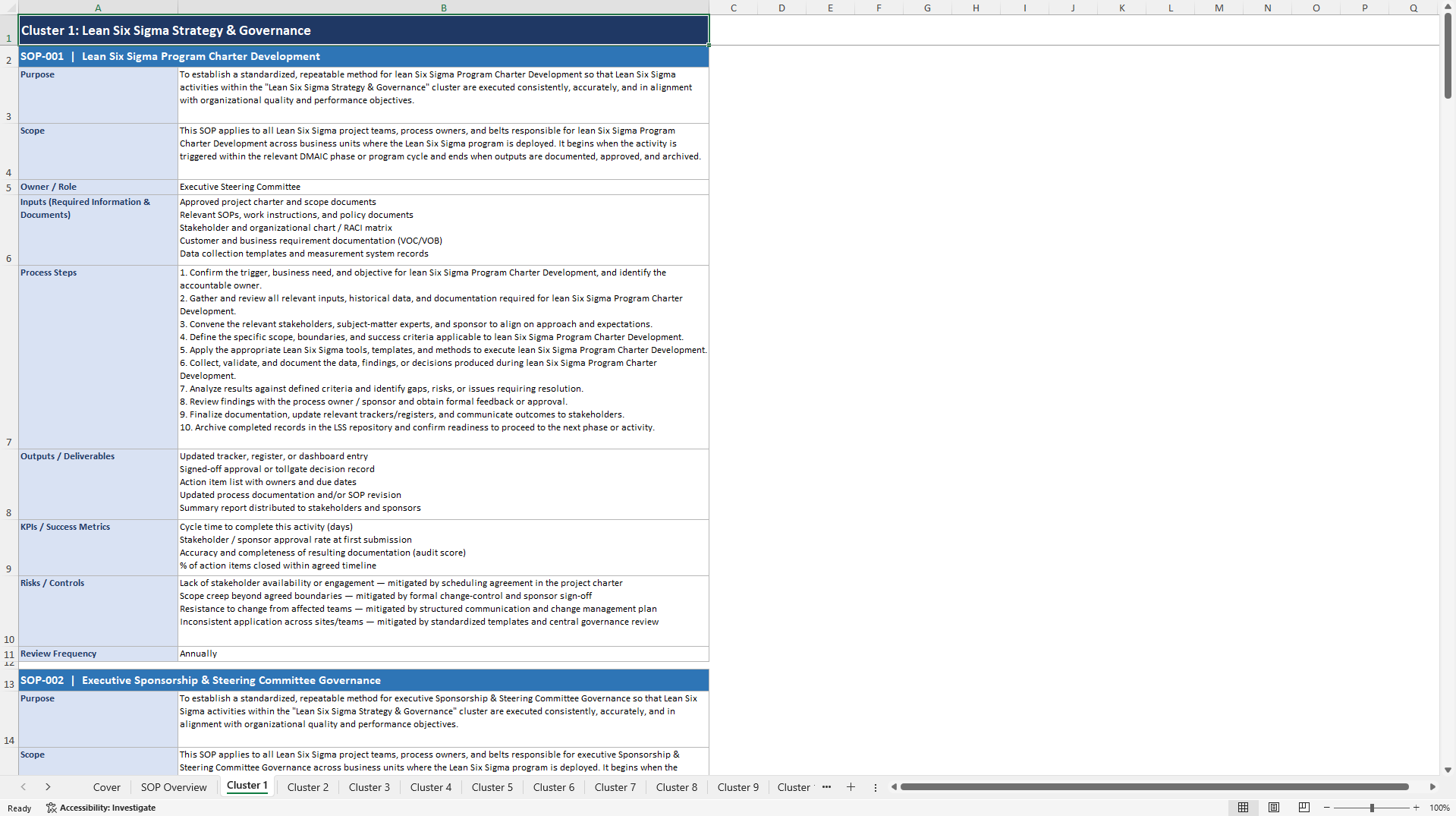 100+ Lean Six Sigma Implementation SOPs (Excel template (XLSX)) Preview Image
