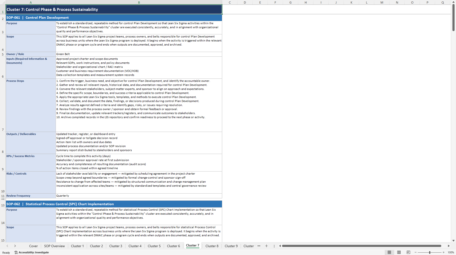 100+ Lean Six Sigma Implementation SOPs (Excel template (XLSX)) Preview Image