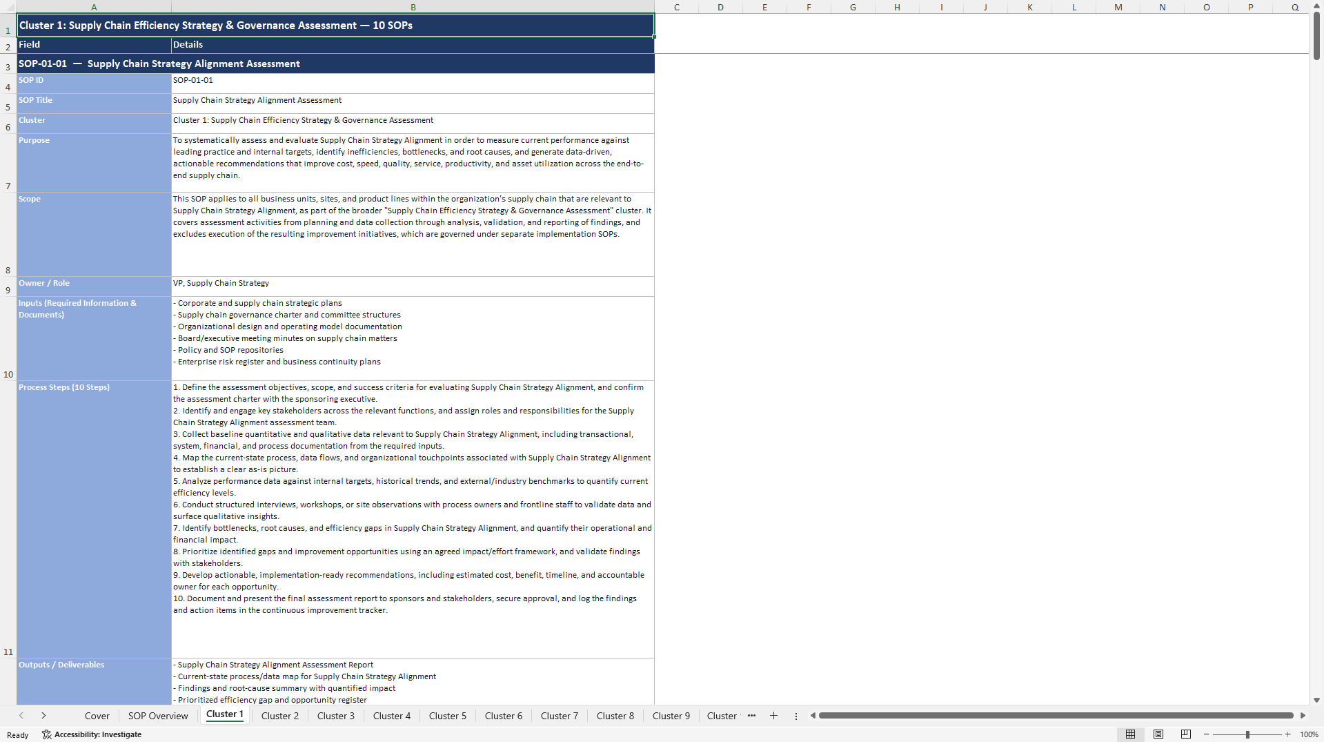 100+ Supply Chain Efficiency Assessment SOPs (Excel template (XLSX)) Preview Image