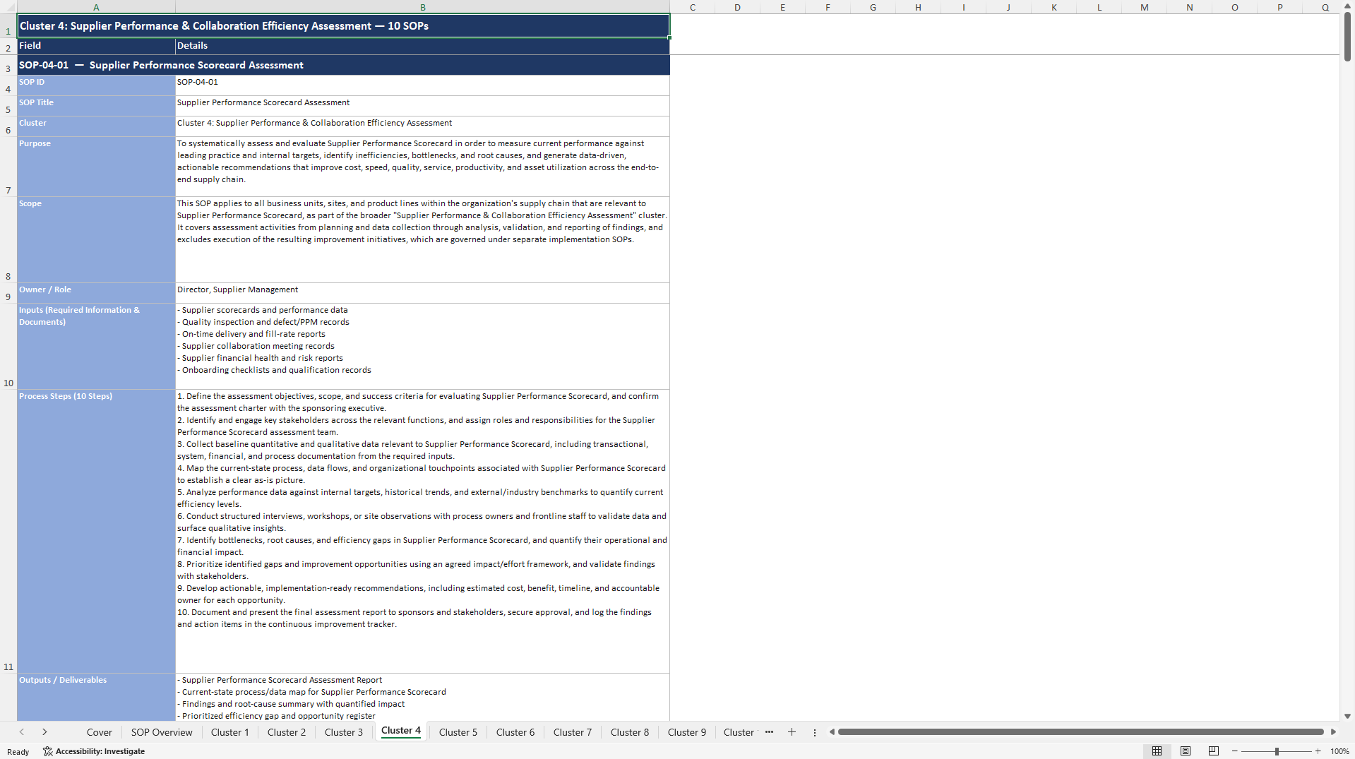 100+ Supply Chain Efficiency Assessment SOPs (Excel template (XLSX)) Preview Image