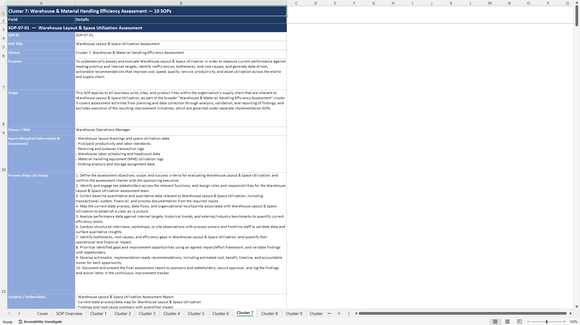 100+ Supply Chain Efficiency Assessment SOPs (Excel template (XLSX)) Preview Image