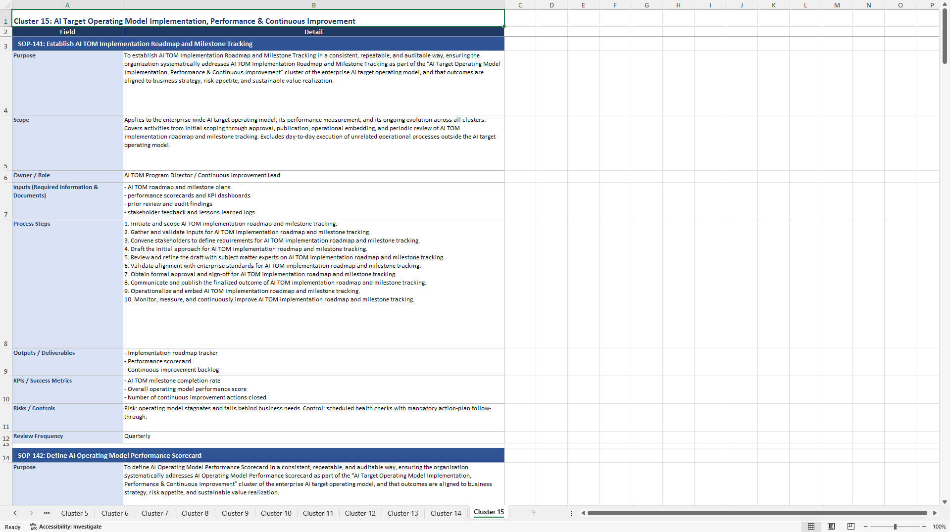 100+ AI Target Operating Model SOPs (Excel template (XLSX)) Preview Image