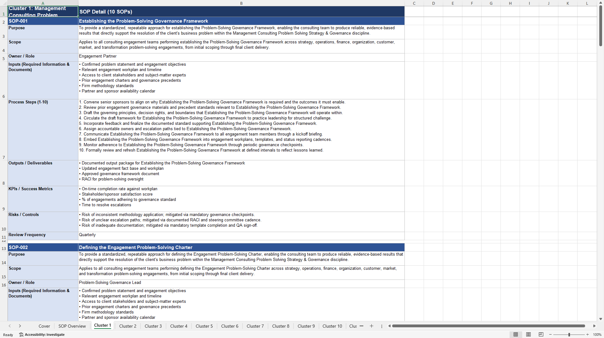 100+ Management Consulting Problem Solving SOPs (Excel template (XLSX)) Preview Image