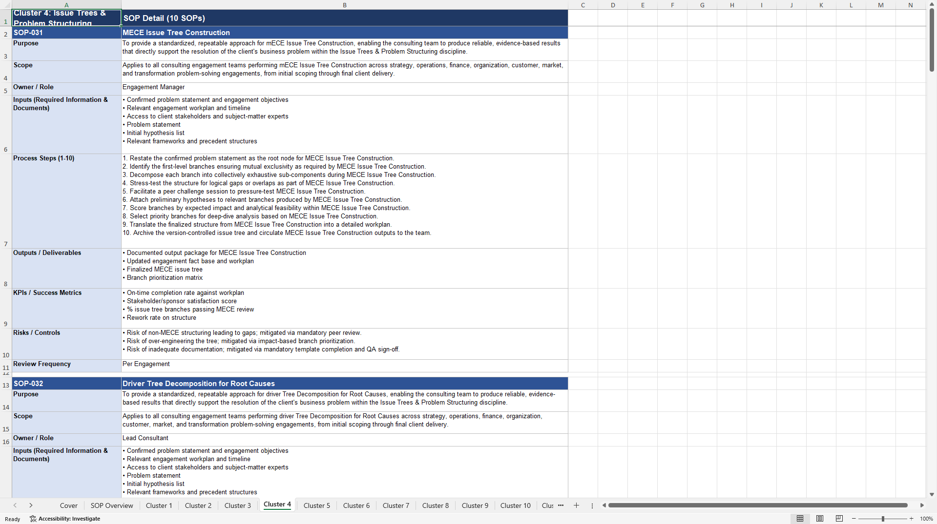 100+ Management Consulting Problem Solving SOPs (Excel template (XLSX)) Preview Image