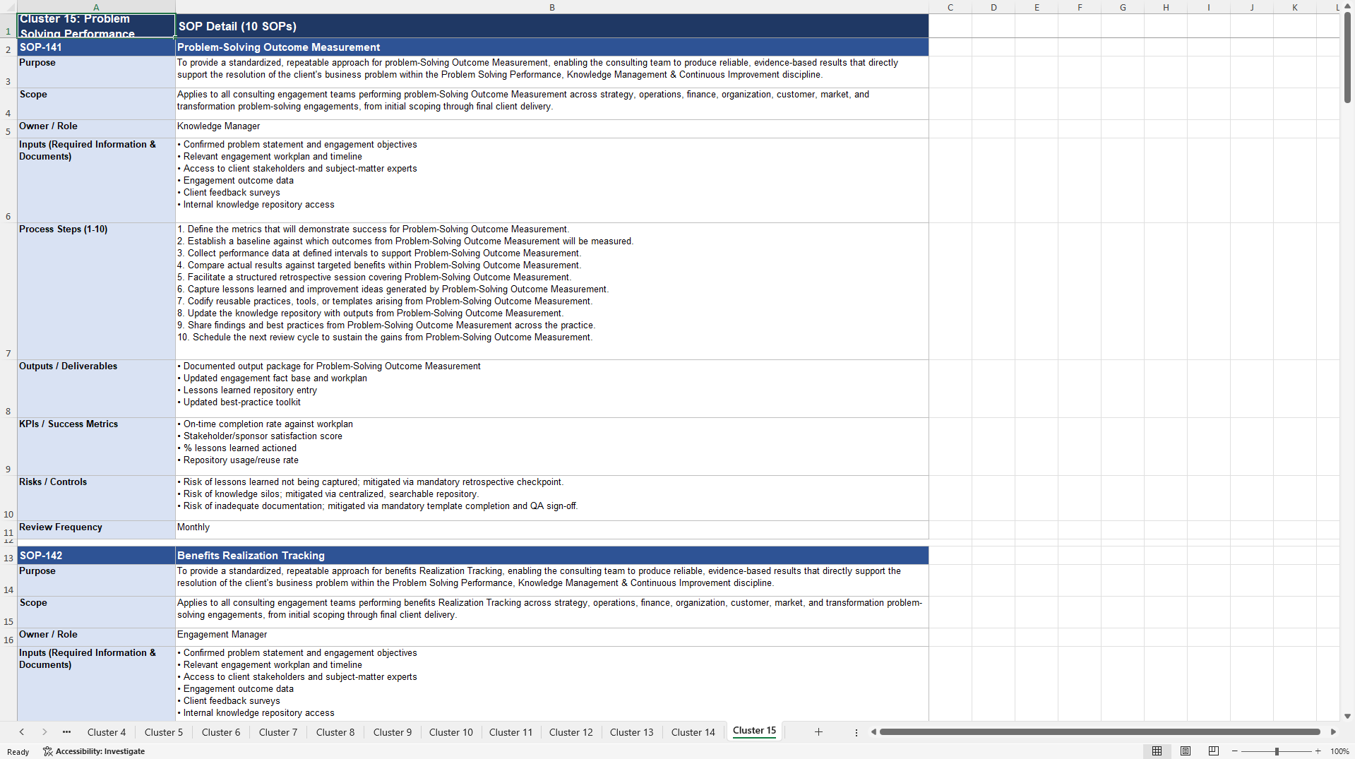 100+ Management Consulting Problem Solving SOPs (Excel template (XLSX)) Preview Image