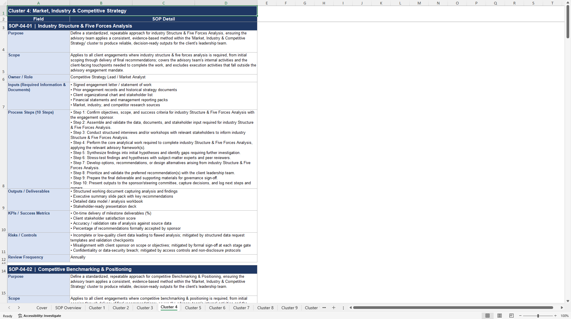 100+ Strategic Advisor SOPs (Excel template (XLSX)) Preview Image