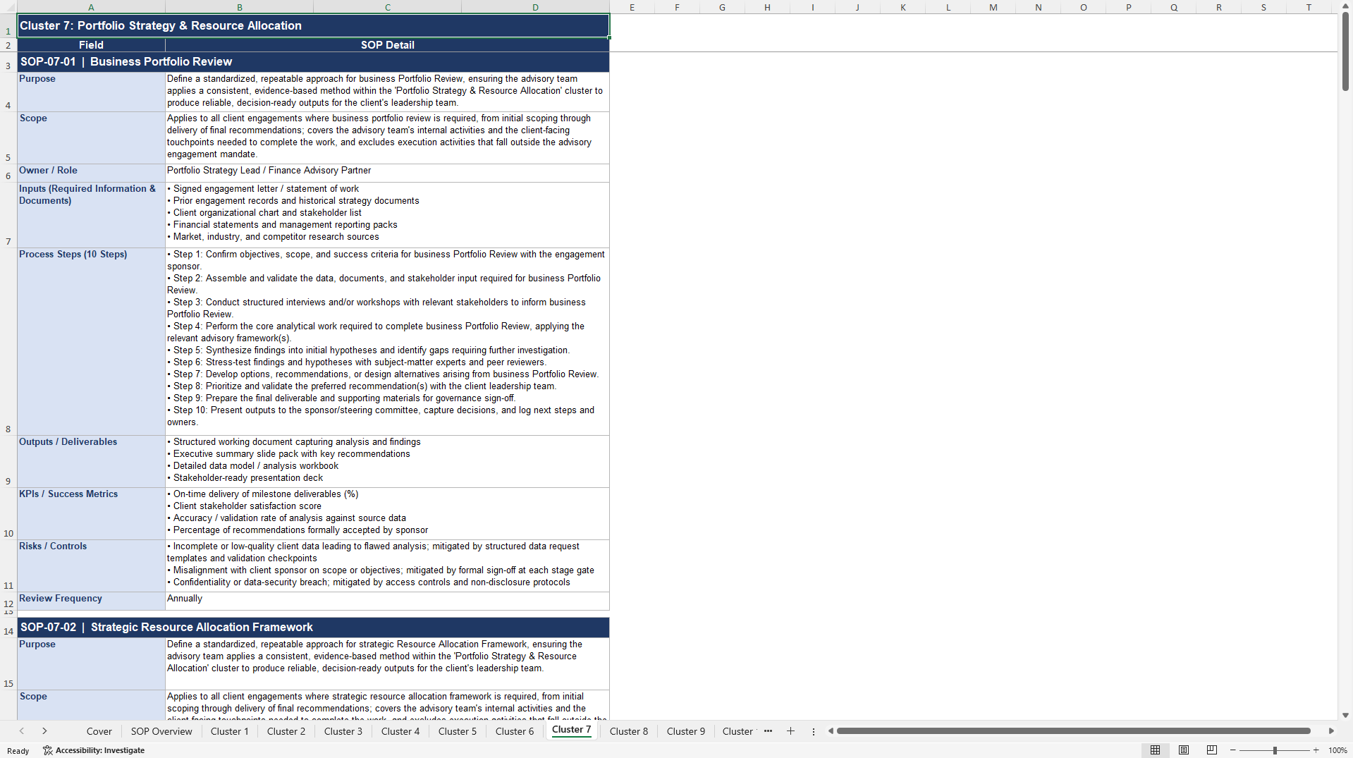 100+ Strategic Advisor SOPs (Excel template (XLSX)) Preview Image