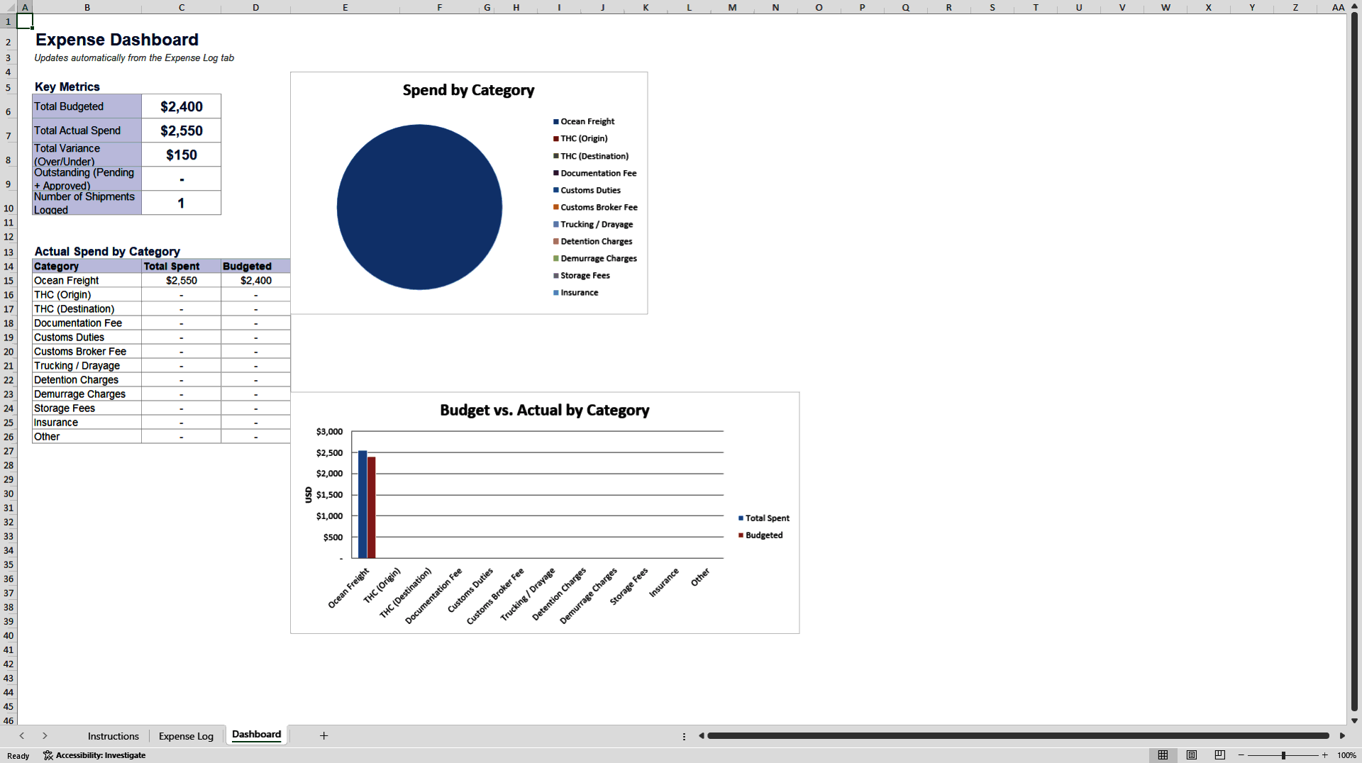 Container Shipping and Handling Expense Tracker (Excel template (XLSX)) Preview Image