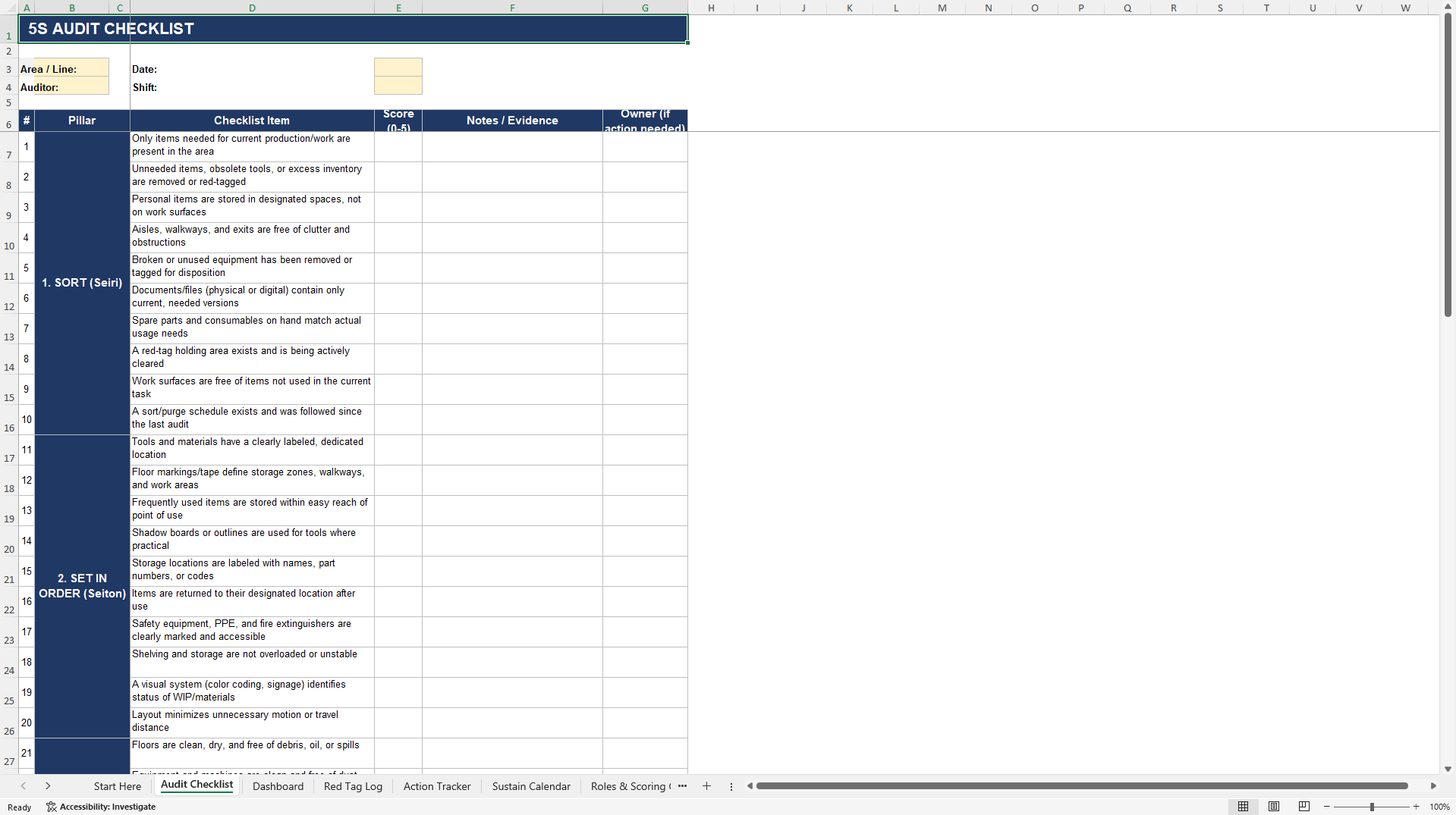 5S Audit and Implementation Toolkit (Excel template (XLSX)) Preview Image