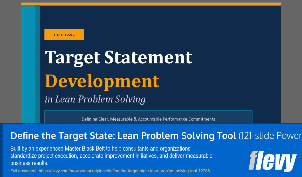 Define the Target State: Lean Problem Solving Tool (121-slide PPT PowerPoint presentation template (PPTX)) Preview Image