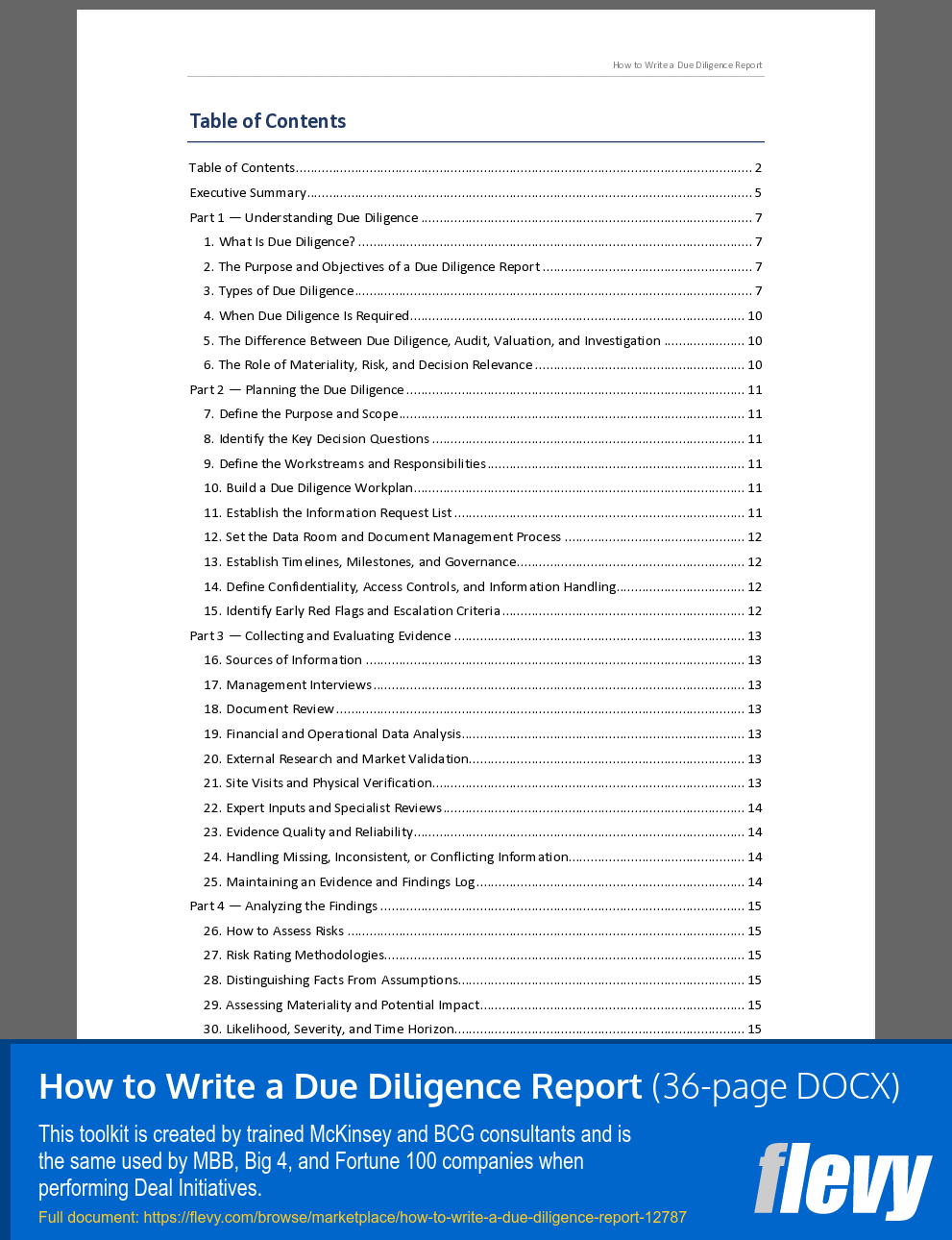 How to Write a Due Diligence Report (36-page Word document) Preview Image