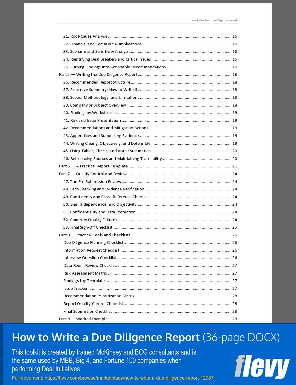 How to Write a Due Diligence Report (36-page Word document) Preview Image