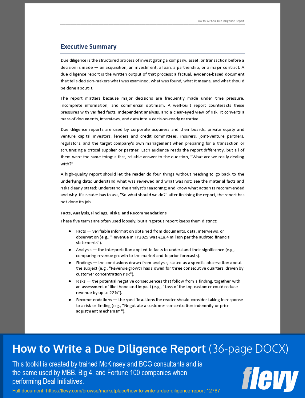 How to Write a Due Diligence Report (36-page Word document) Preview Image