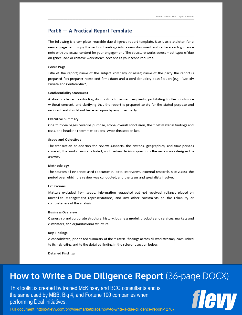 How to Write a Due Diligence Report (36-page Word document) Preview Image