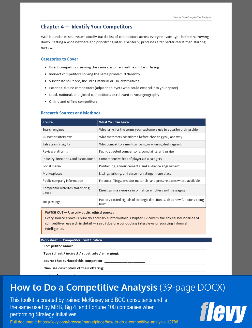 How to Do a Competitive Analysis (39-page Word document) Preview Image