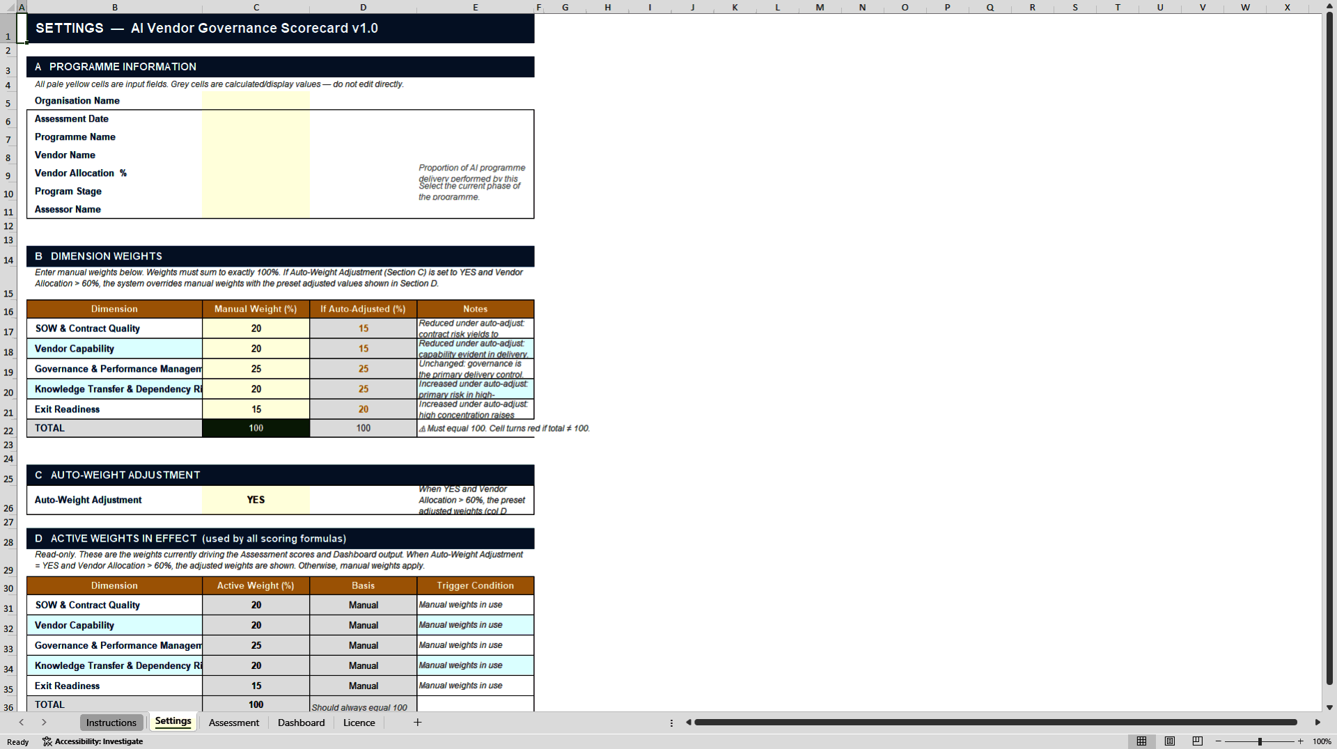 AI Vendor Governance Scorecard - 25-Criteria (Excel template (XLSX)) Preview Image