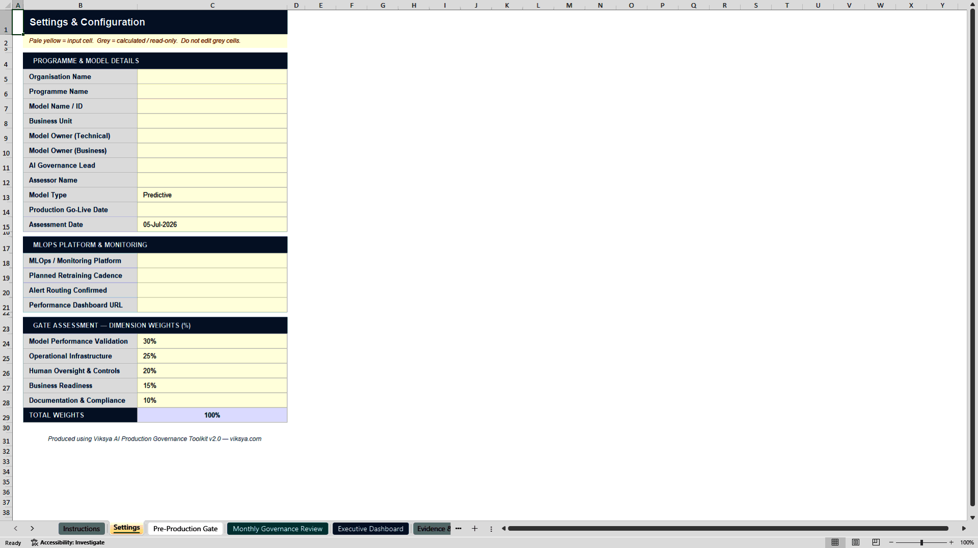AI Production Governance Toolkit (Excel template (XLSX)) Preview Image