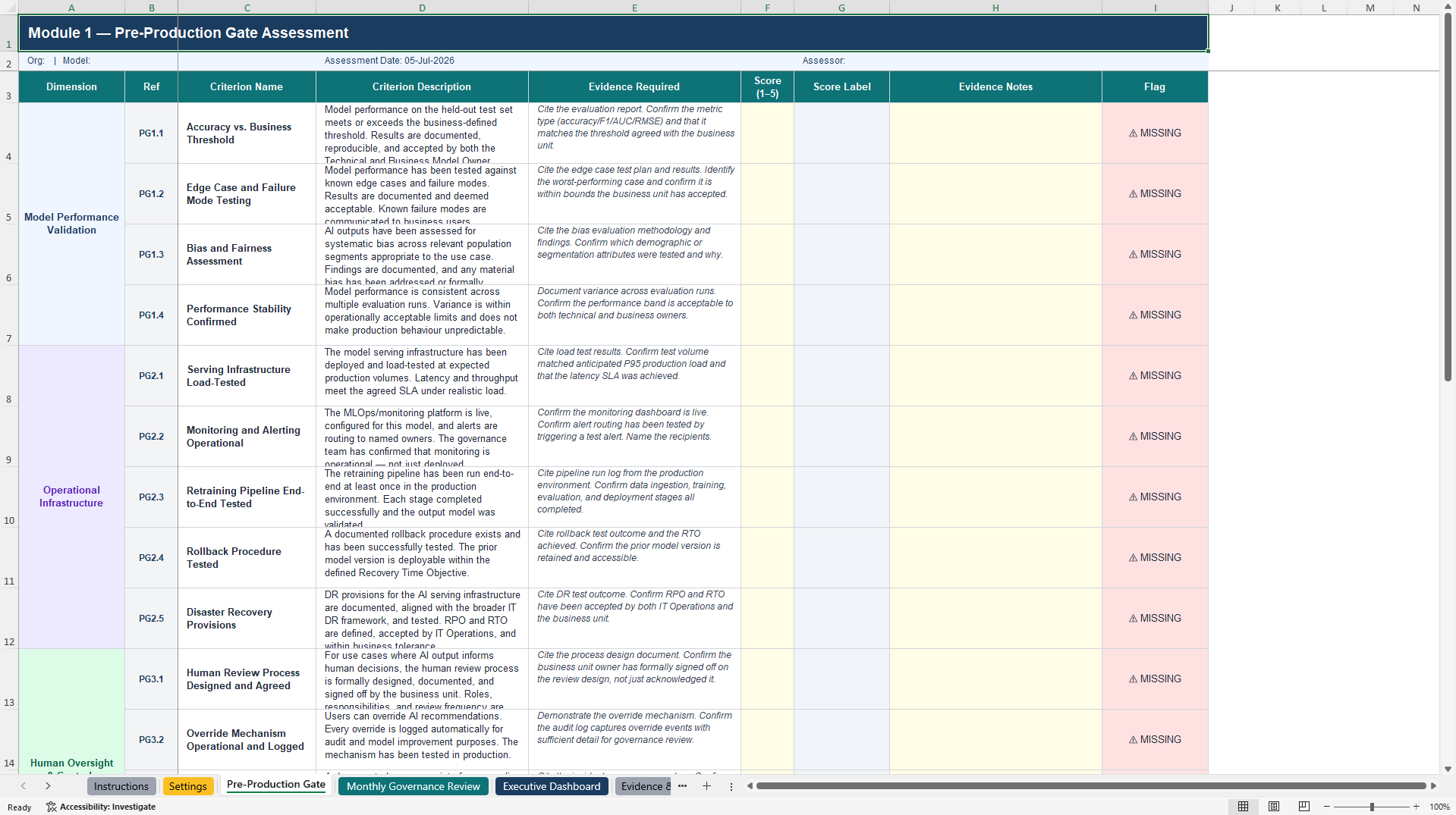 AI Production Governance Toolkit (Excel template (XLSX)) Preview Image