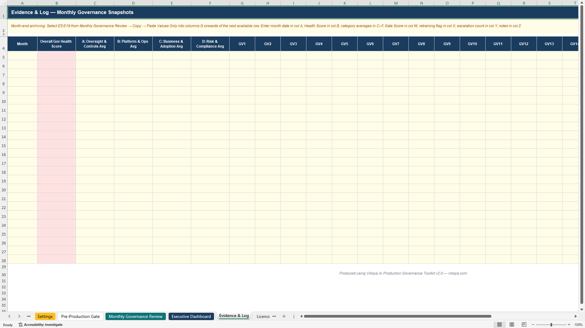 AI Production Governance Toolkit (Excel template (XLSX)) Preview Image