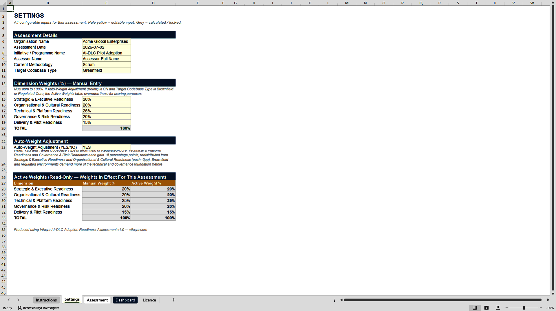 AI-DLC Adoption Readiness Assessment (Excel template (XLSX)) Preview Image