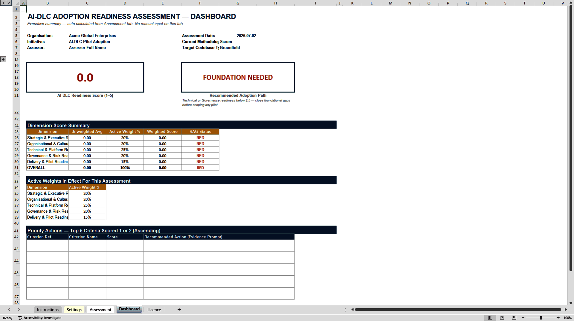 AI-DLC Adoption Readiness Assessment (Excel template (XLSX)) Preview Image