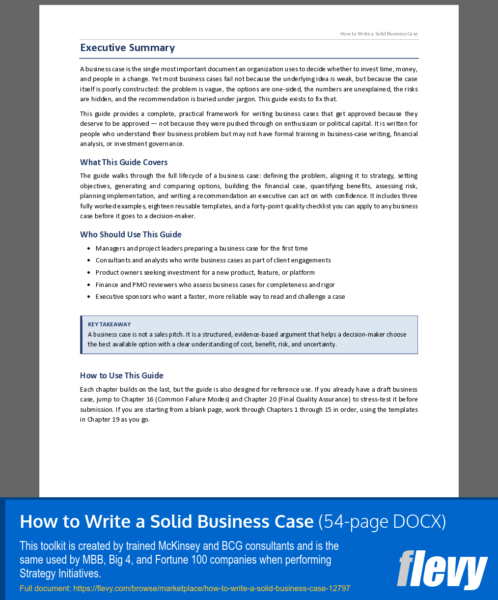 How to Write a Solid Business Case (54-page Word document) Preview Image