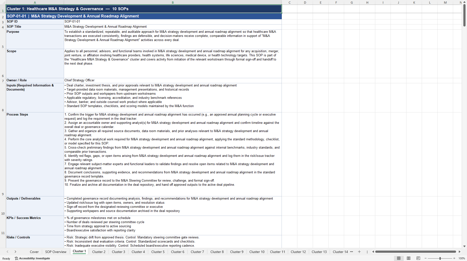 100+ Healthcare M&A SOPs (Excel template (XLSX)) Preview Image