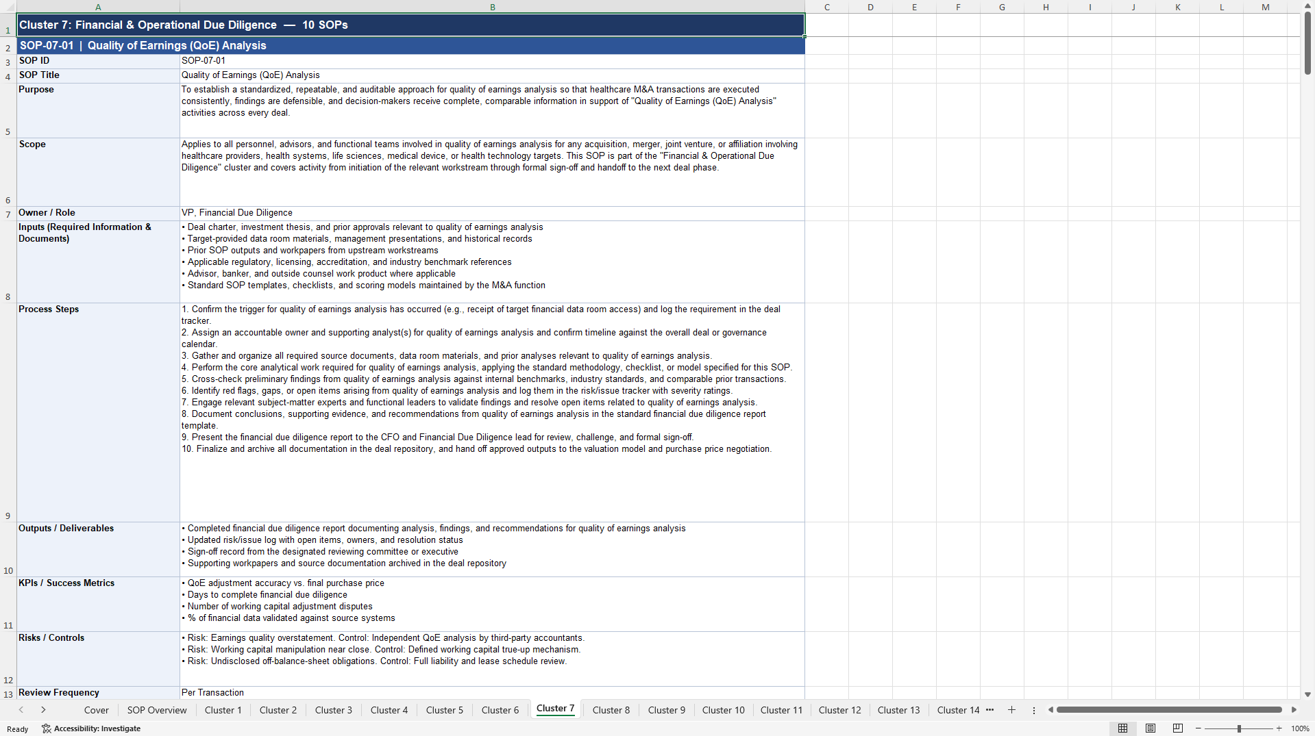 100+ Healthcare M&A SOPs (Excel template (XLSX)) Preview Image