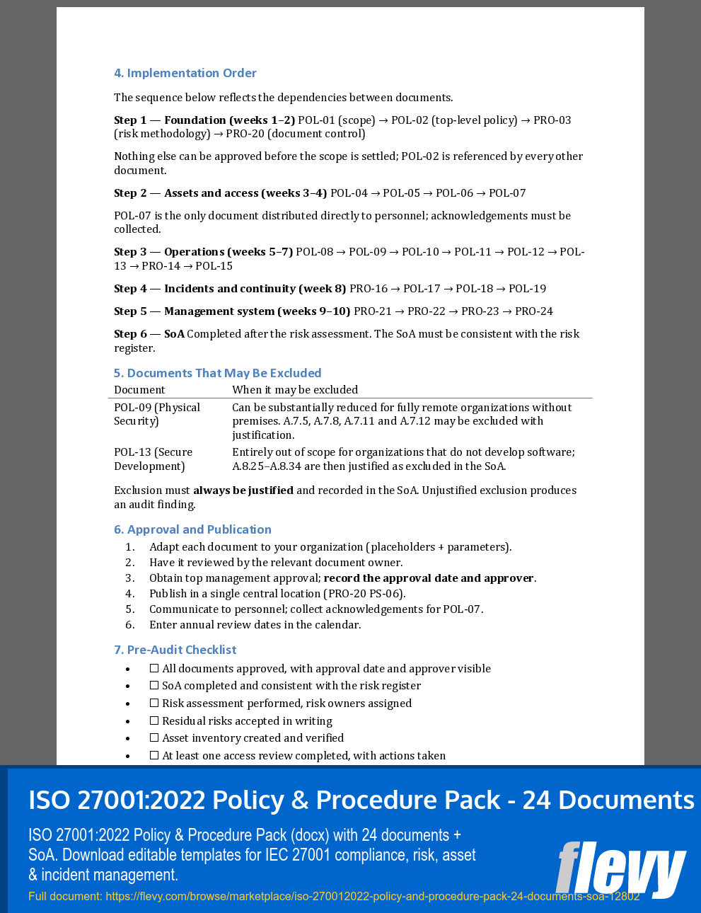 ISO 27001:2022 Policy & Procedure Pack - 24 Documents + SoA (4-page Word document) Preview Image