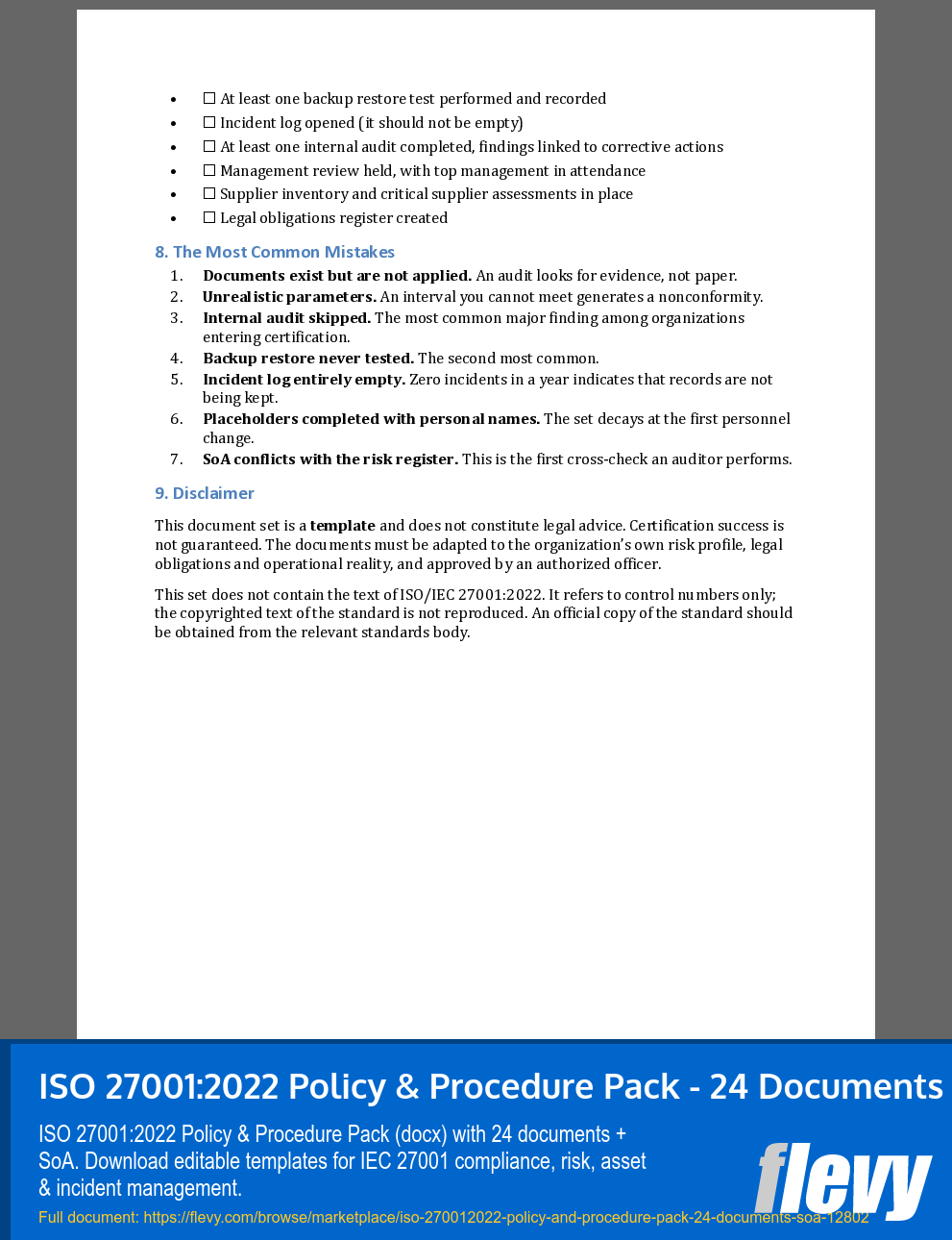 ISO 27001:2022 Policy & Procedure Pack - 24 Documents + SoA (4-page Word document) Preview Image
