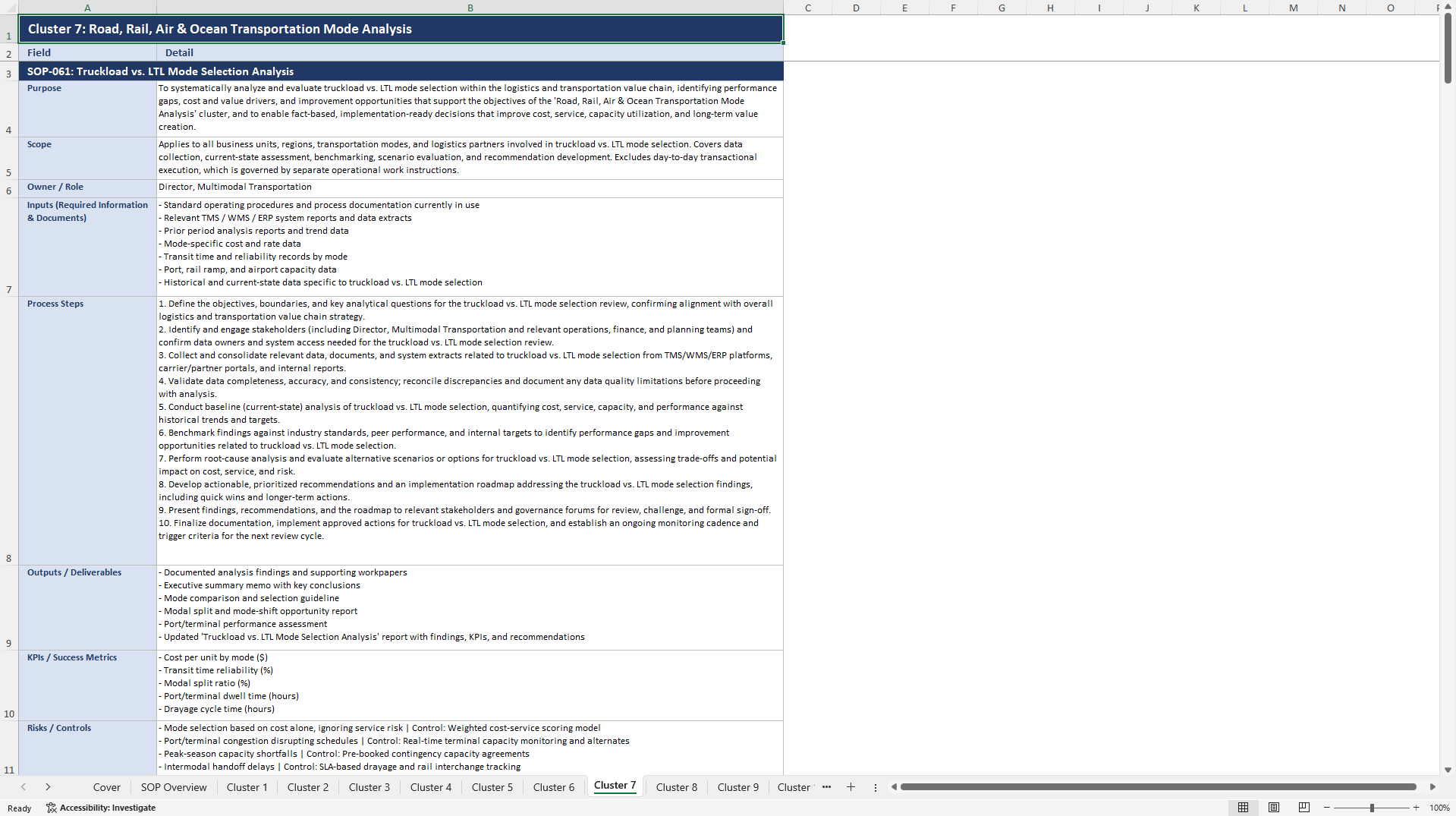 100+ Logistics & Transportation Value Chain Analysis SOPs (Excel template (XLSX)) Preview Image
