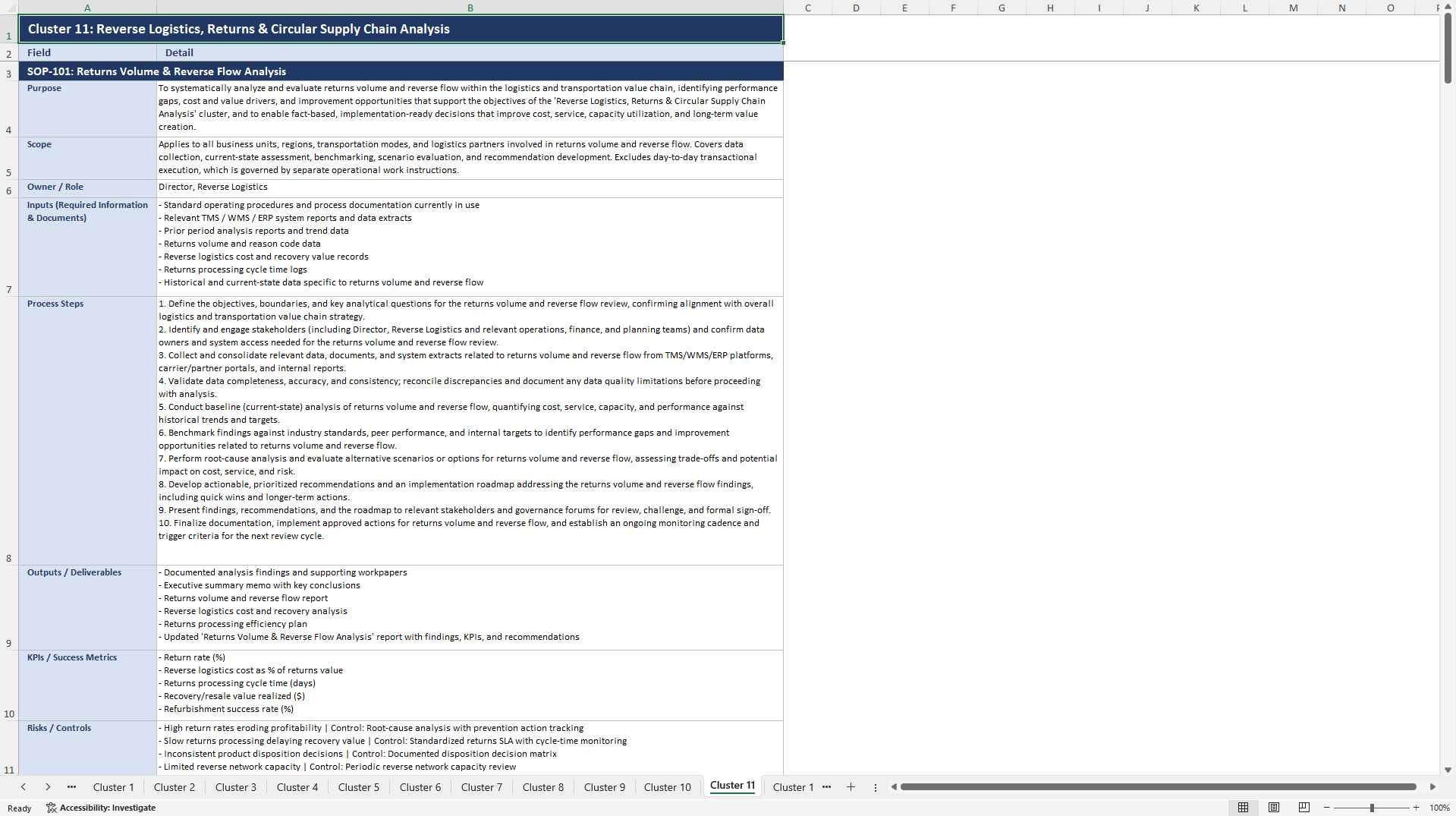 100+ Logistics & Transportation Value Chain Analysis SOPs (Excel template (XLSX)) Preview Image