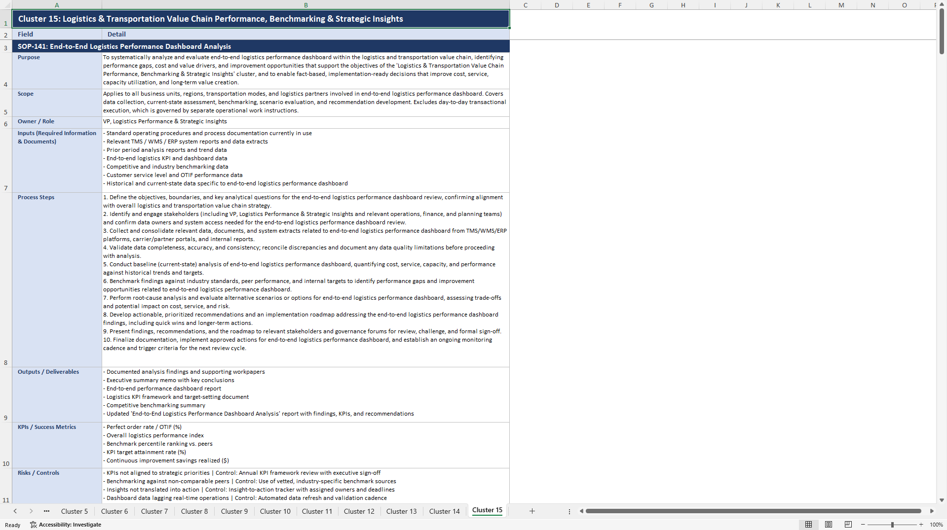 100+ Logistics & Transportation Value Chain Analysis SOPs (Excel template (XLSX)) Preview Image