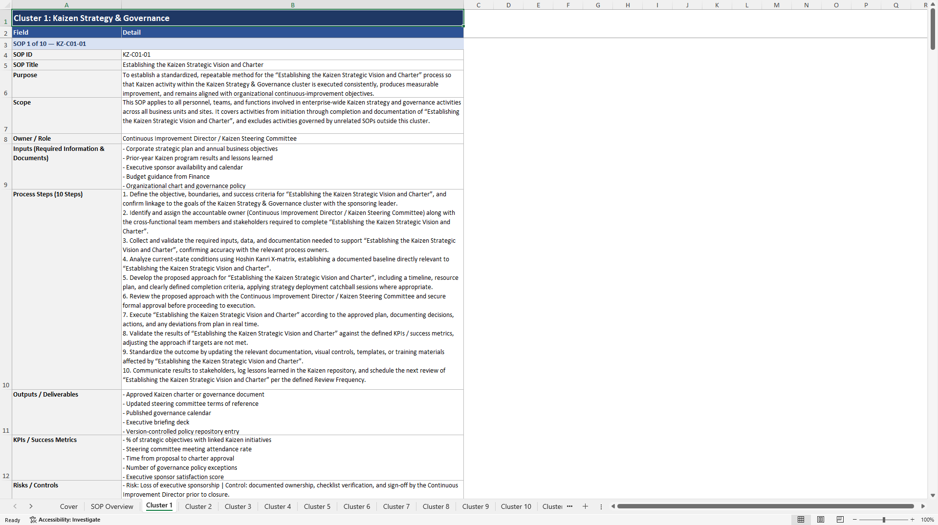 100+ Kaizen Implementation SOPs (Excel template (XLSX)) Preview Image