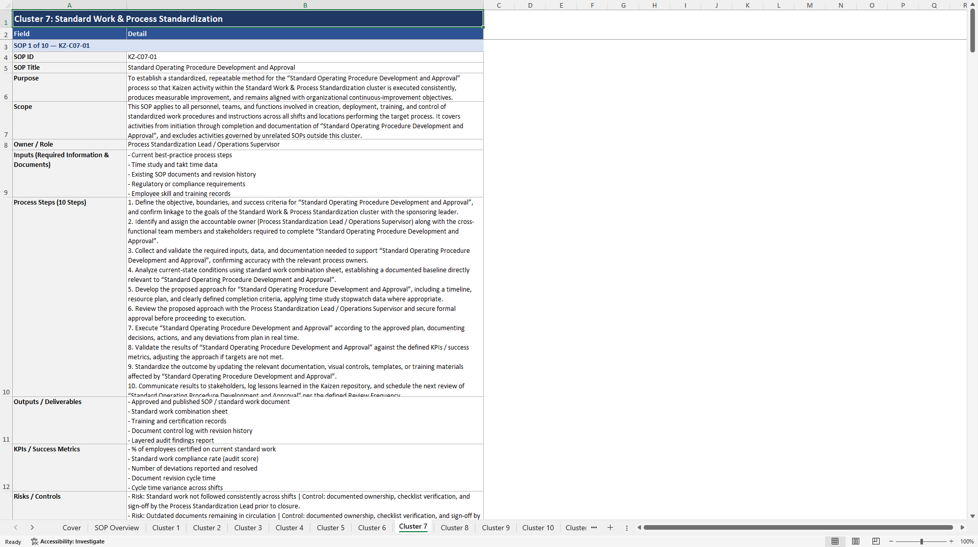 100+ Kaizen Implementation SOPs (Excel template (XLSX)) Preview Image