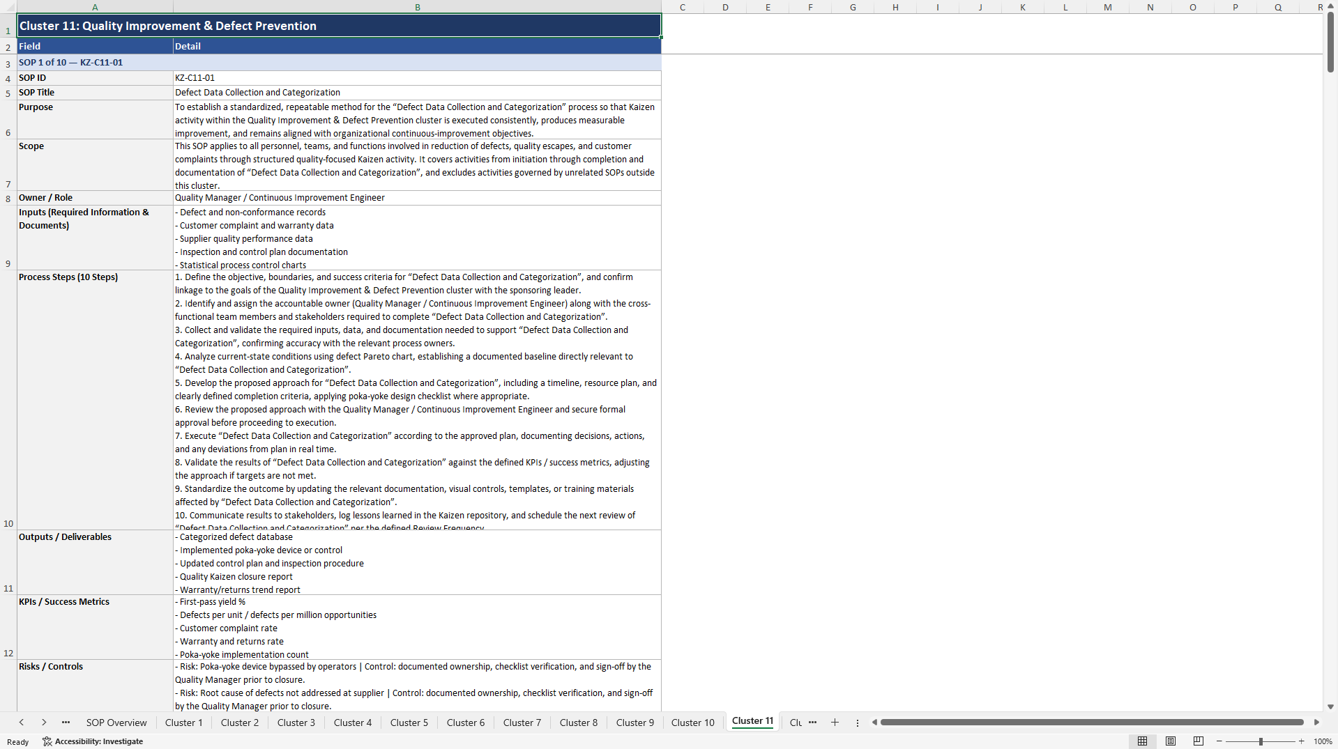 100+ Kaizen Implementation SOPs (Excel template (XLSX)) Preview Image