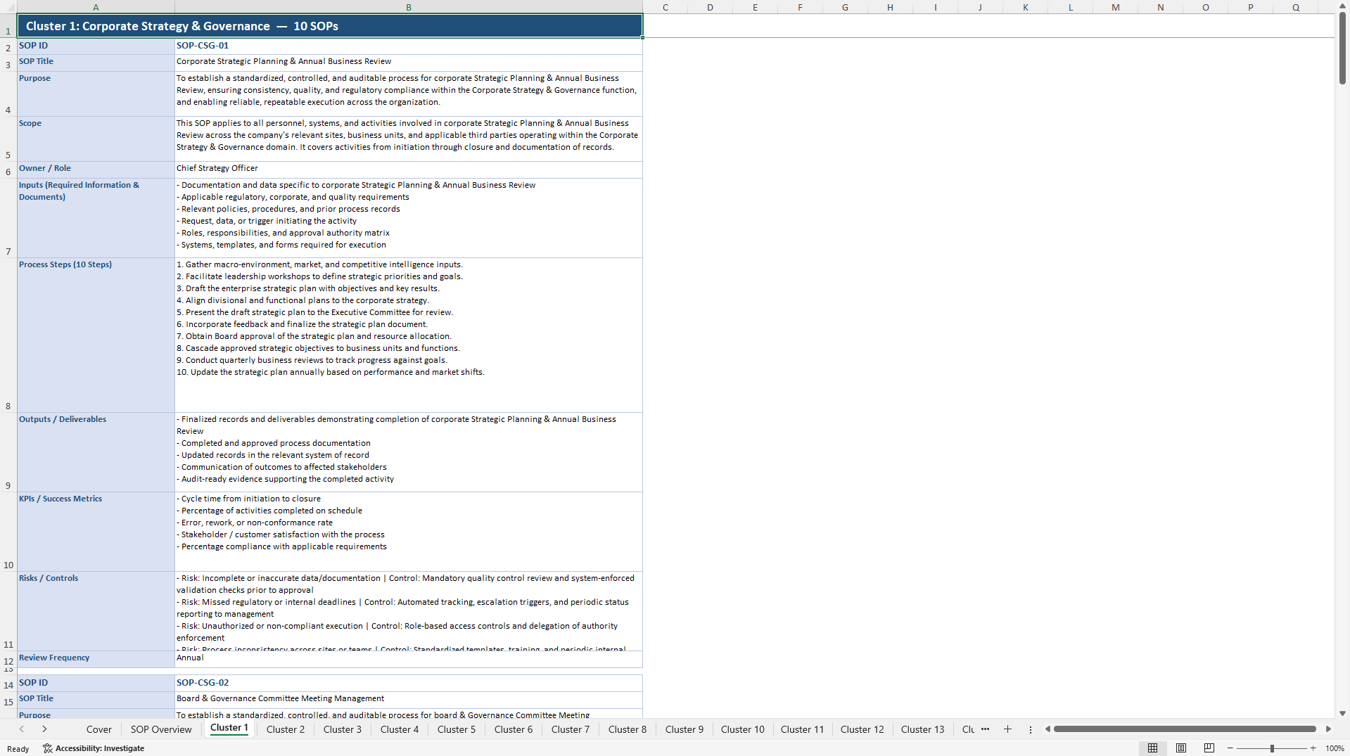 100+ Life Science Company SOPs (Excel template (XLSX)) Preview Image