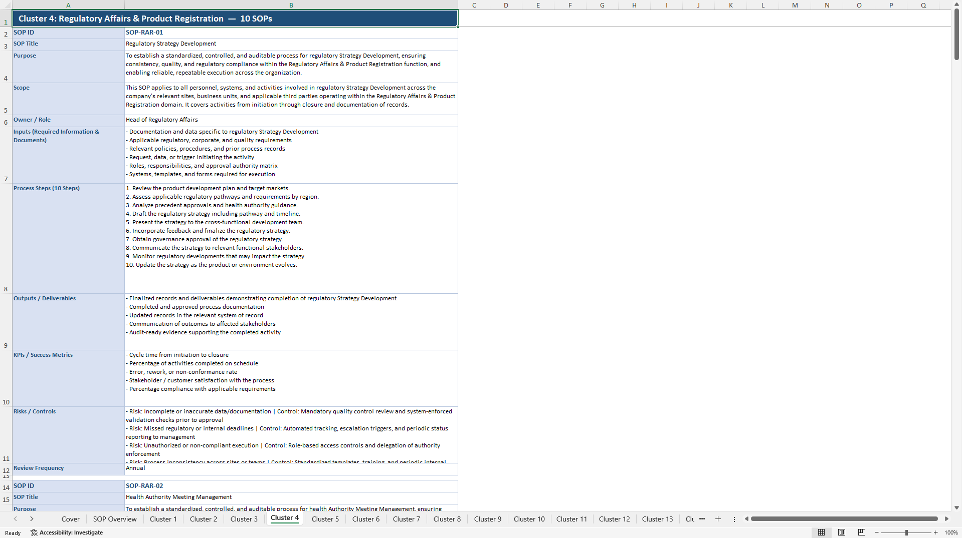 100+ Life Science Company SOPs (Excel template (XLSX)) Preview Image