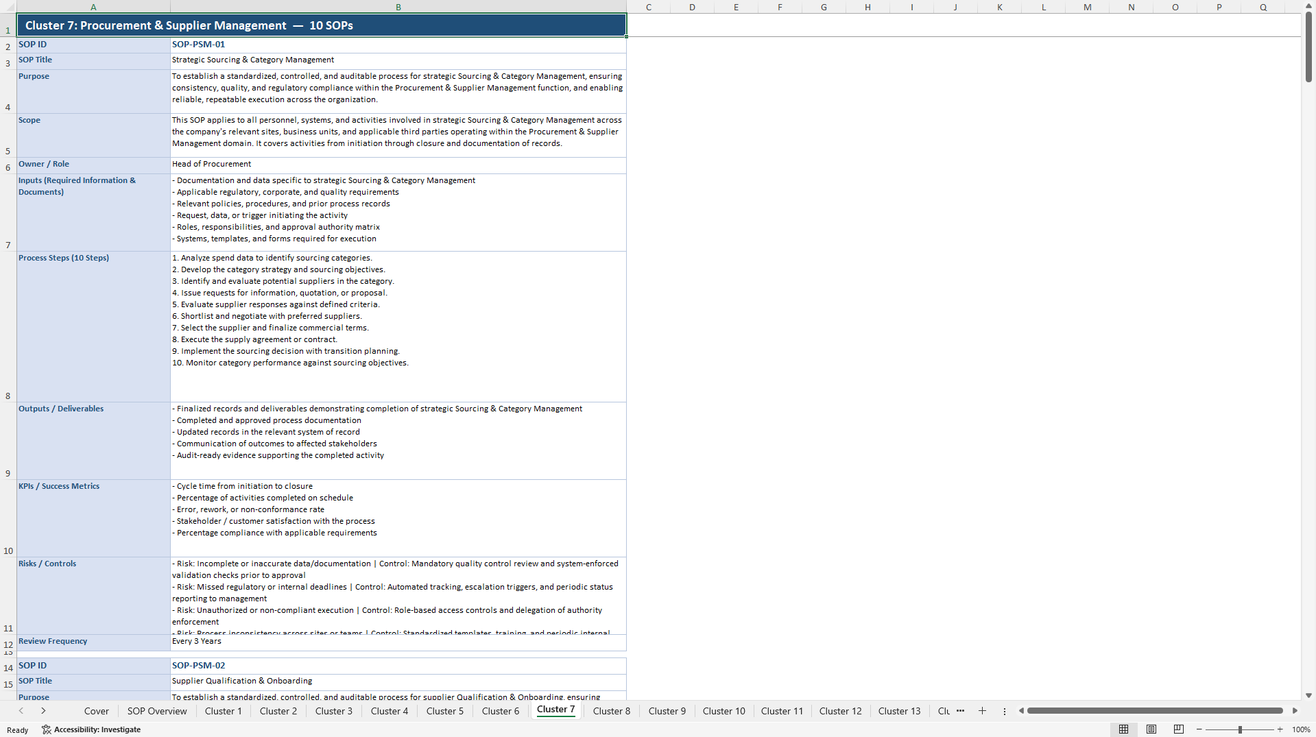 100+ Life Science Company SOPs (Excel template (XLSX)) Preview Image