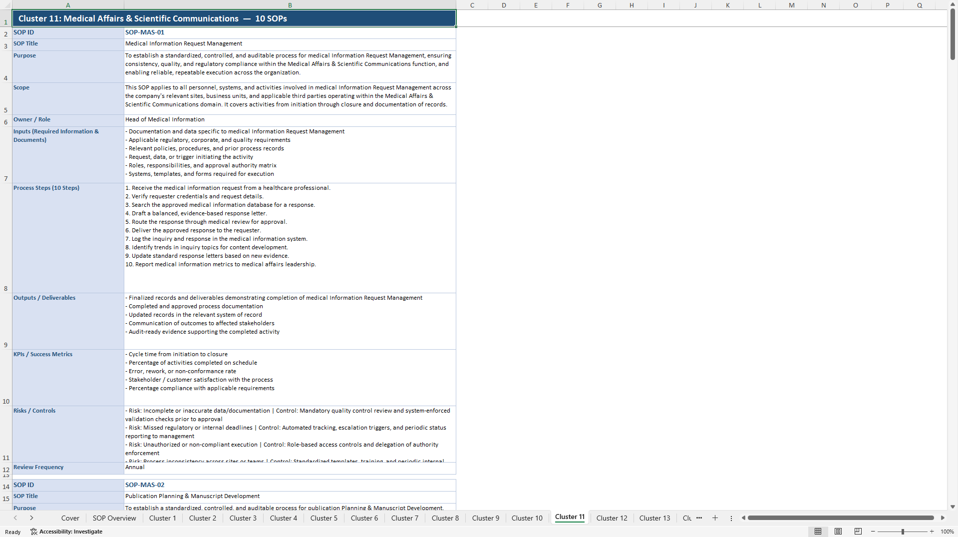 100+ Life Science Company SOPs (Excel template (XLSX)) Preview Image