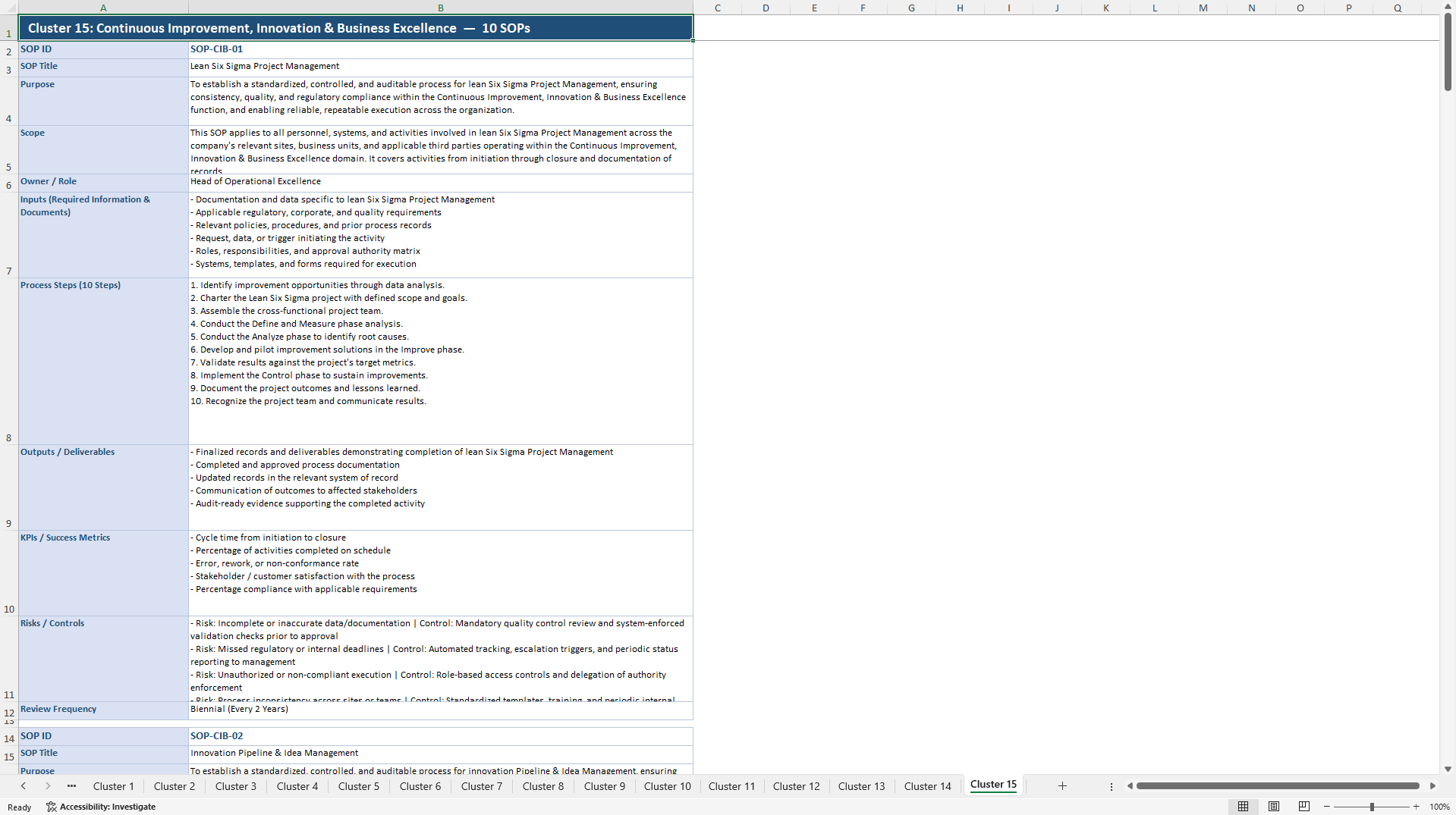 100+ Life Science Company SOPs (Excel template (XLSX)) Preview Image